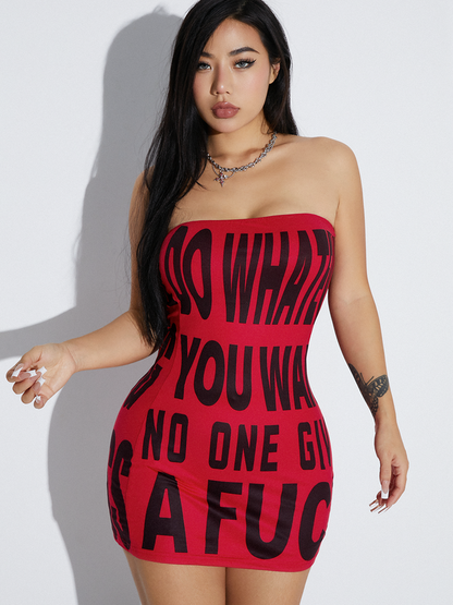 Street Red Letter Tube Dress Mini Dress