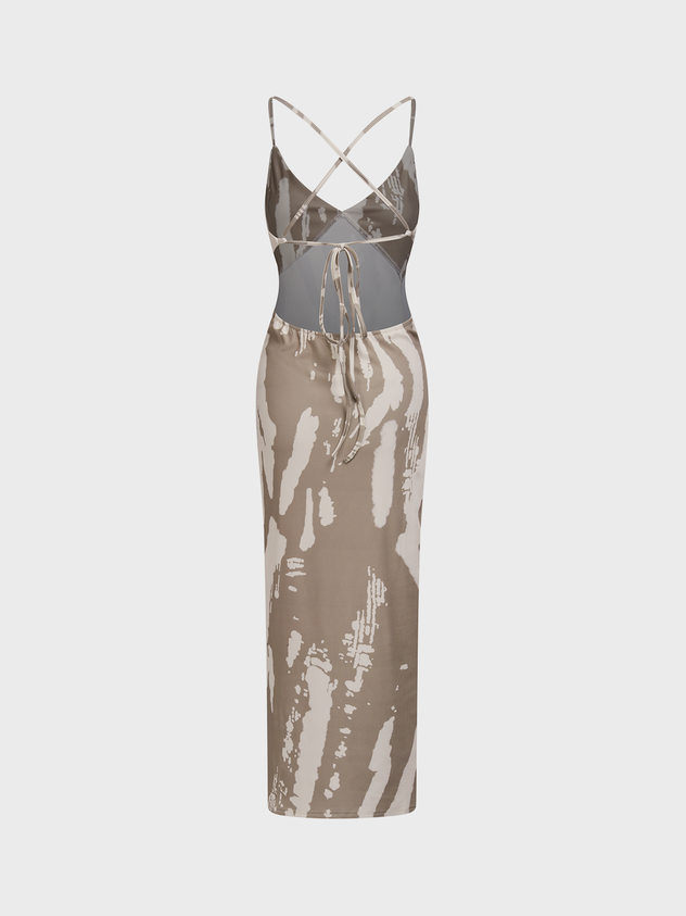 Cut Out Spaghetti Tie Dye Maxi Dress