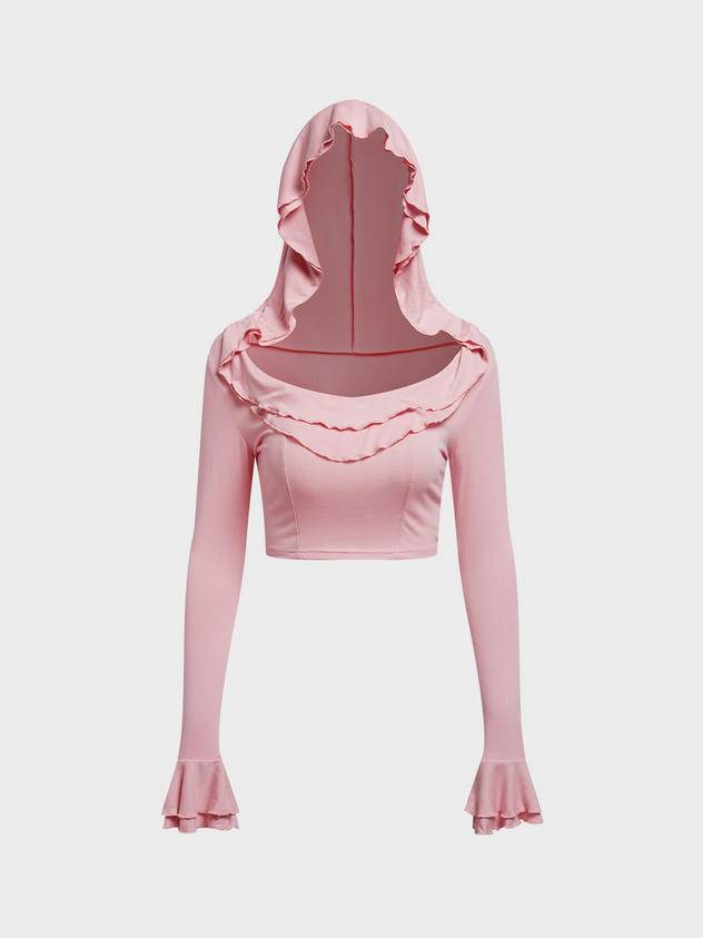 maoxiangshop Ruffles Plain Long Sleeve  Hoodie