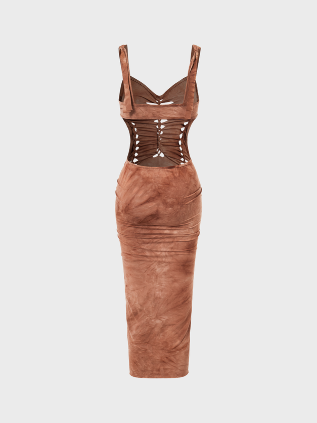 Street Brown Cut Out Dress Midi Dress