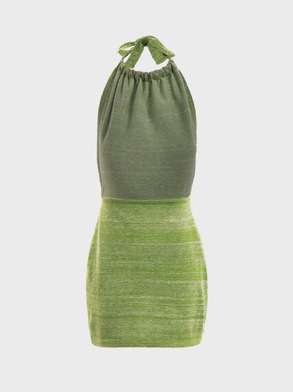 Y2K Fashion Green Plain Sleeveless Vocation Dress Mini Dress