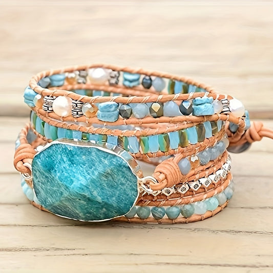 One-of-a-Kind Womens Boho Handmade Wrap Bracelets - Exquisite Natural Stone, Sparkling Topaz Crystal Bead, Handcrafted with Love, Adjustable Wrap Style - Perfect Accessory for the Modern Woman