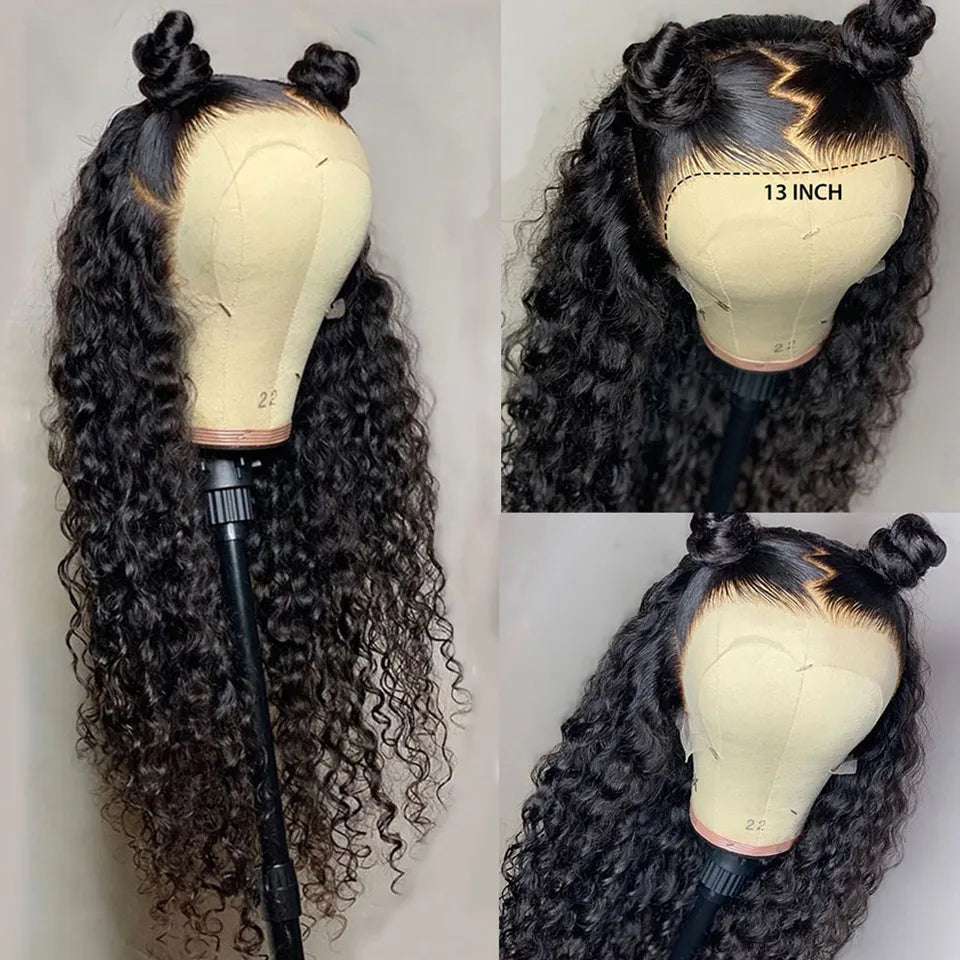 13x4 Loose Deep Wave Brazilian Human Hair Wigs 32 34 Inch Transparent Synthetic Curly Lace Front Wig For Black Women