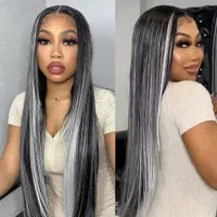 Brazilian Straight Lace Front Wig Pre Plucked Bleached Knots 36 Inch 150% Burgundy Red/Blonde/Pink/Blue/Brown/Purple/Ginger Orange Black Synthetic Wigs For Black Women