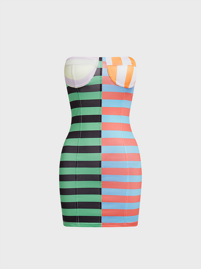 Strapless Striped Sleeveless Short Dress