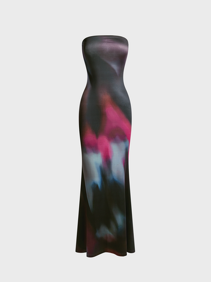 Strapless Tie-Dye Pattern Sleeveless Maxi Dress