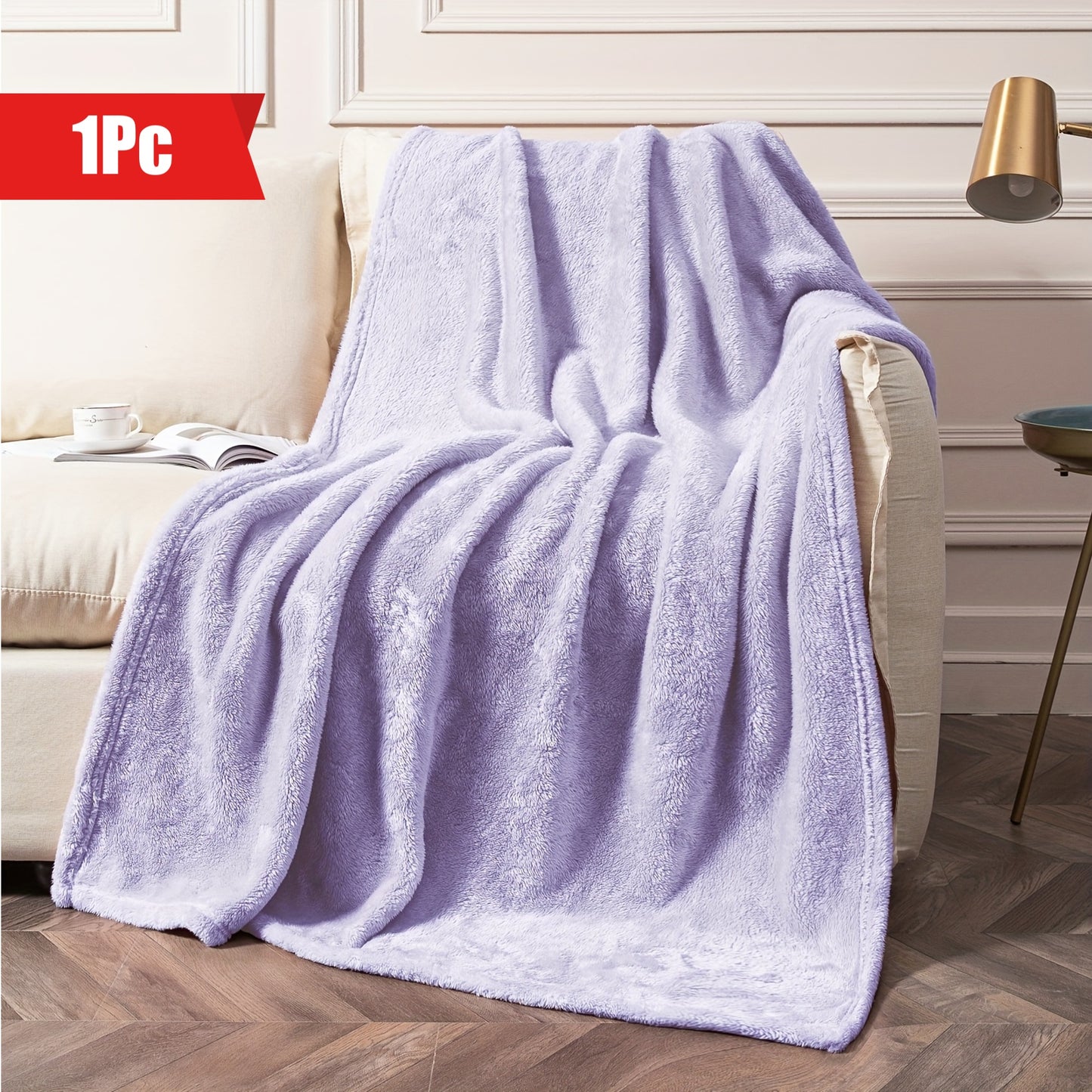 1pc Polar Fleece Luxury Throw Blanket, Lilac Purple Solid Color Cozy Super Soft And Warm Plush Microfiber 280GSM Blanket For Bed Sofa Couch