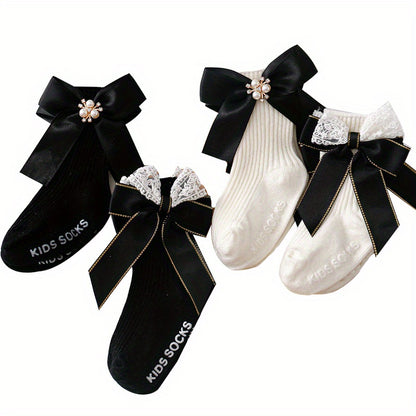 4 Pairs of Ultra-Soft Girls Bowknot Socks (0-3 Years) - Adorable, Sweat-Wicking, Perfect for Spring & Autumns Mild Weather!