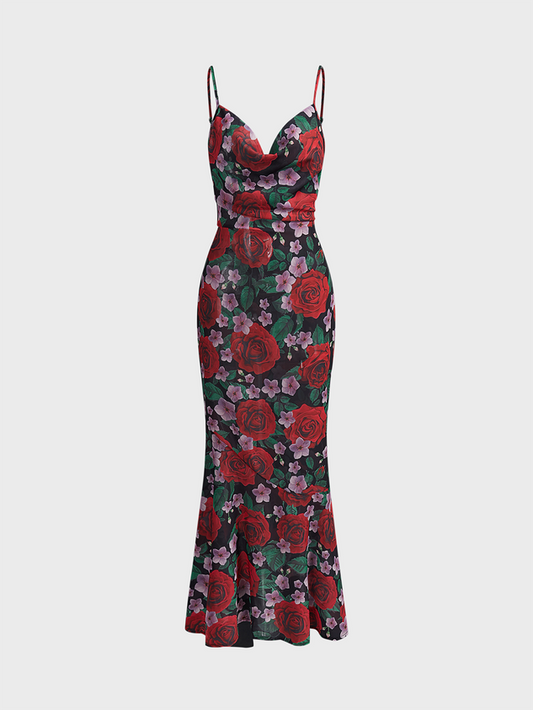 Spaghetti Floral Sleeveless Maxi Dress