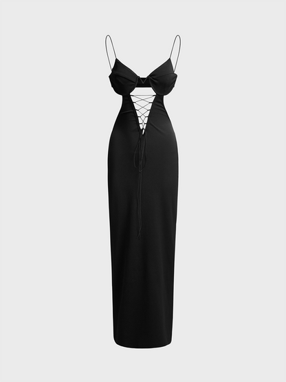 cut out Spaghetti Plain Sleeveless Maxi Dress