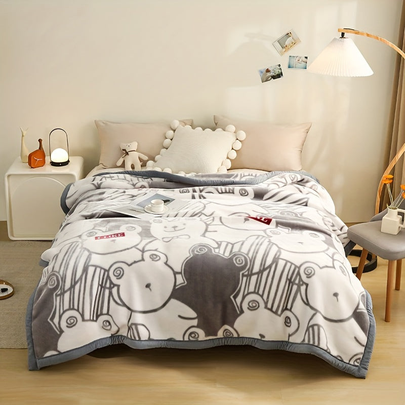 Soft Fleece Blanket with Cute Cartoon Design - Perfect for All Seasons - Machine Washable - Contemporary Style - Made of Polyester