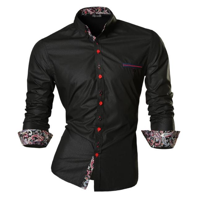 Jeansian Men's Dress Shirts Casual Stylish Long Sleeve Designer Button Down Slim Fit 8397 WineRed