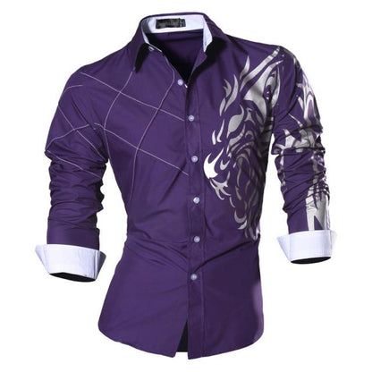 Spring Autumn Features Shirts Men Casual Shirt Long Sleeve Slim Fit Male Shirts Zipper Decoration (No Pockets)