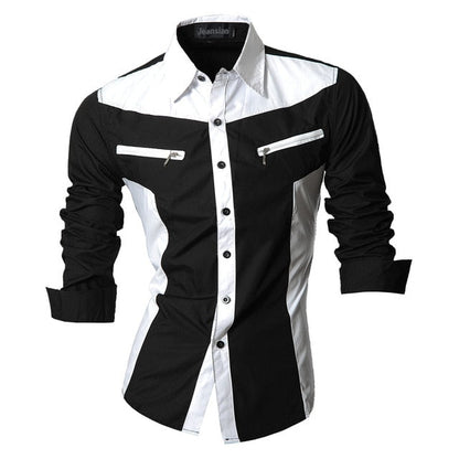 Spring Autumn Features Shirts Men Casual Shirt Long Sleeve Slim Fit Male Shirts Zipper Decoration (No Pockets)