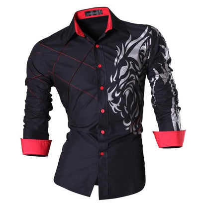 Spring Autumn Features Shirts Men Casual Shirt Long Sleeve Slim Fit Male Shirts Zipper Decoration (No Pockets)