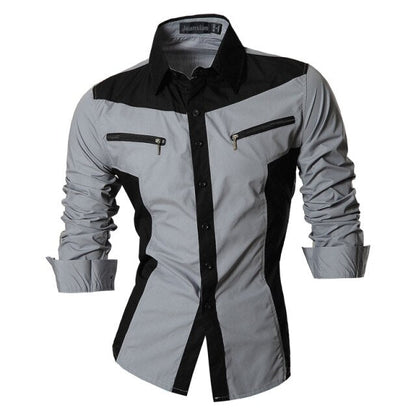 Spring Autumn Features Shirts Men Casual Shirt Long Sleeve Slim Fit Male Shirts Zipper Decoration (No Pockets)