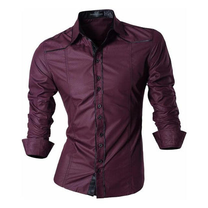 Spring Autumn Features Shirts Men Casual Shirt Long Sleeve Slim Fit Male Shirts Zipper Decoration (No Pockets)