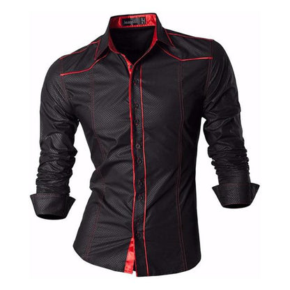 Spring Autumn Features Shirts Men Casual Shirt Long Sleeve Slim Fit Male Shirts Zipper Decoration (No Pockets)
