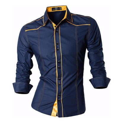 Spring Autumn Features Shirts Men Casual Shirt Long Sleeve Slim Fit Male Shirts Zipper Decoration (No Pockets)