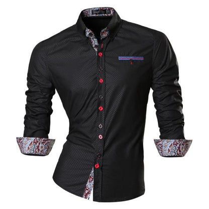 Spring Autumn Features Shirts Men Casual Shirt Long Sleeve Slim Fit Male Shirts Zipper Decoration (No Pockets)