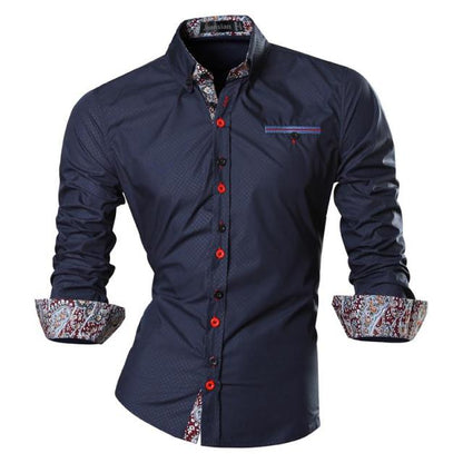 Spring Autumn Features Shirts Men Casual Shirt Long Sleeve Slim Fit Male Shirts Zipper Decoration (No Pockets)