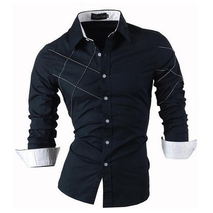 Spring Autumn Features Shirts Men Casual Shirt Long Sleeve Slim Fit Male Shirts Zipper Decoration (No Pockets)