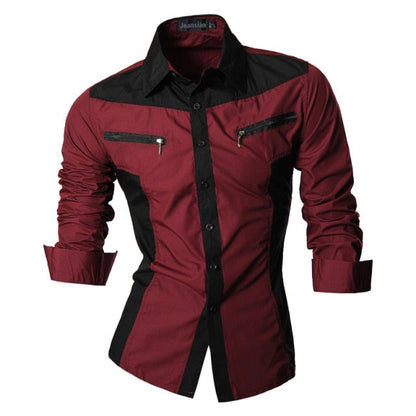 Spring Autumn Features Shirts Men Casual Shirt Long Sleeve Slim Fit Male Shirts Zipper Decoration (No Pockets)