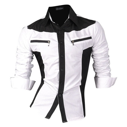 Spring Autumn Features Shirts Men Casual Shirt Long Sleeve Slim Fit Male Shirts Zipper Decoration (No Pockets)