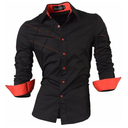 Spring Autumn Features Shirts Men Casual Shirt Long Sleeve Slim Fit Male Shirts Zipper Decoration (No Pockets)
