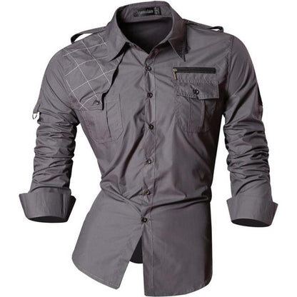 Spring Autumn Features Shirts Men Casual Shirt Long Sleeve Slim Fit Male Shirts Zipper Decoration (No Pockets)
