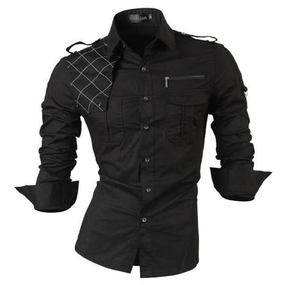 Spring Autumn Features Shirts Men Casual Shirt Long Sleeve Slim Fit Male Shirts Zipper Decoration (No Pockets)