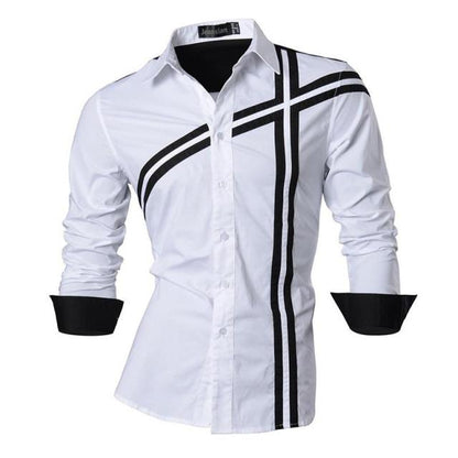 Spring Autumn Features Shirts Men Casual Shirt Long Sleeve Slim Fit Male Shirts Zipper Decoration (No Pockets)