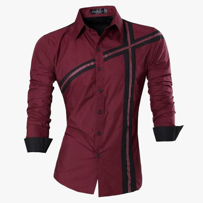 Spring Autumn Features Shirts Men Casual Shirt Long Sleeve Slim Fit Male Shirts Zipper Decoration (No Pockets)