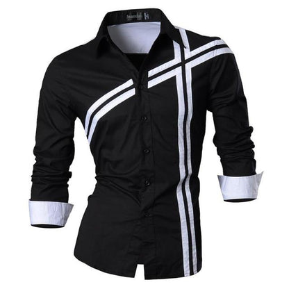 Spring Autumn Features Shirts Men Casual Shirt Long Sleeve Slim Fit Male Shirts Zipper Decoration (No Pockets)