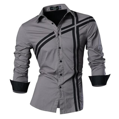 Spring Autumn Features Shirts Men Casual Shirt Long Sleeve Slim Fit Male Shirts Zipper Decoration (No Pockets)