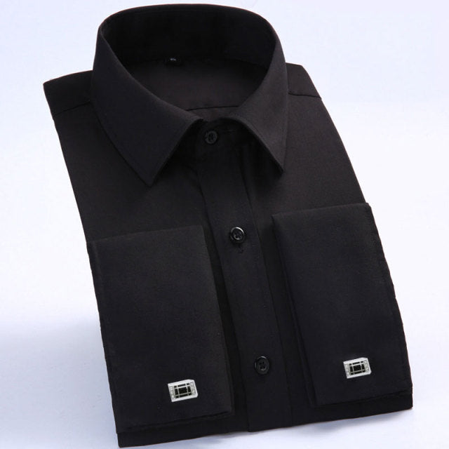 Men's Slim Fit French Cufflinks Shirt Non Iron Long Sleeve Cotton Male Tuxedo Shirt Formal Mens Dress Shirts With French Cuffs