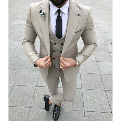 maoxiangshop  Fashion Lattice Men's Suit Slim Fit Prom Wedding Suits for Men Groom Tuxedo Jacket Pants Set Custom White Casual Men Blazer