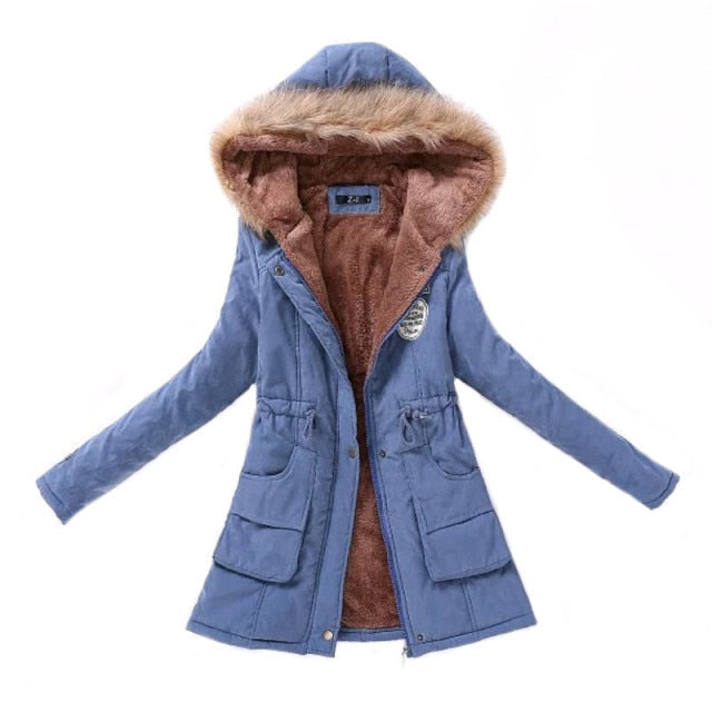 Women Parka Fashion Autumn Winter Warm Jackets Women Fur Collar Coats Long Parkas Hoodies Office Lady Cotton Plus Size