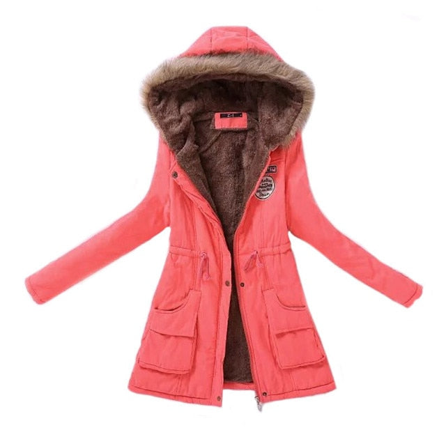 Women Parka Fashion Autumn Winter Warm Jackets Women Fur Collar Coats Long Parkas Hoodies Office Lady Cotton Plus Size