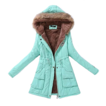 Women Parka Fashion Autumn Winter Warm Jackets Women Fur Collar Coats Long Parkas Hoodies Office Lady Cotton Plus Size