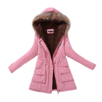 Women Parka Fashion Autumn Winter Warm Jackets Women Fur Collar Coats Long Parkas Hoodies Office Lady Cotton Plus Size