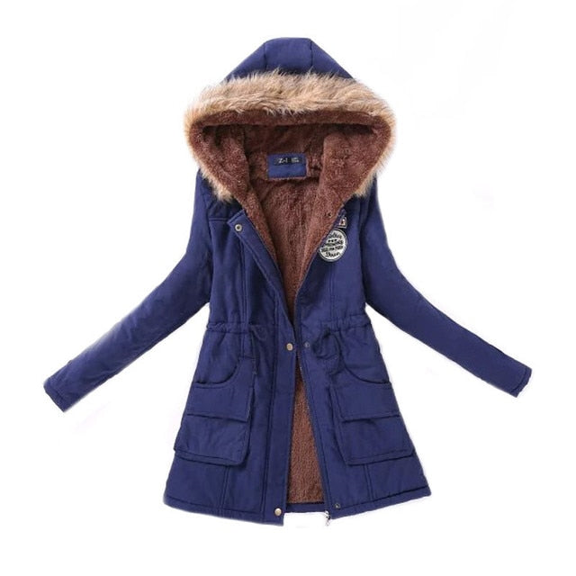 Women Parka Fashion Autumn Winter Warm Jackets Women Fur Collar Coats Long Parkas Hoodies Office Lady Cotton Plus Size