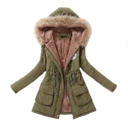 Women Parka Fashion Autumn Winter Warm Jackets Women Fur Collar Coats Long Parkas Hoodies Office Lady Cotton Plus Size