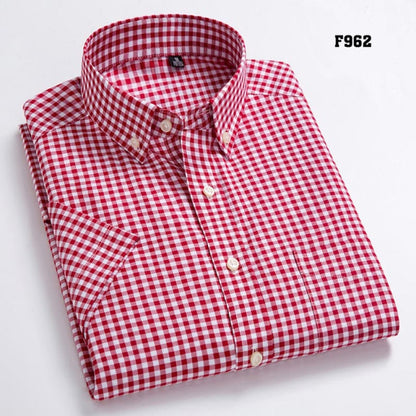 maoxiangshop High Quality Men's Oxford Casual Shirts Leisure Design Plaid Men's Social Shirts 100% Cotton Short Sleeve Men's Dress Shirts