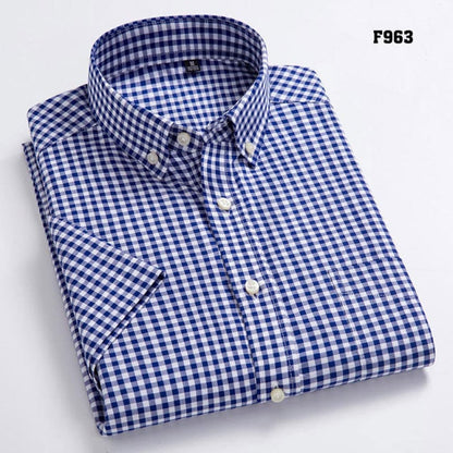 maoxiangshop High Quality Men's Oxford Casual Shirts Leisure Design Plaid Men's Social Shirts 100% Cotton Short Sleeve Men's Dress Shirts