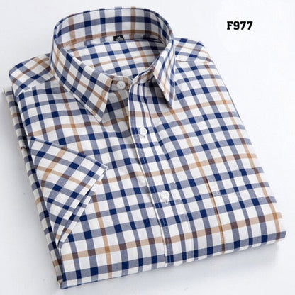 maoxiangshop High Quality Men's Oxford Casual Shirts Leisure Design Plaid Men's Social Shirts 100% Cotton Short Sleeve Men's Dress Shirts