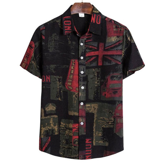 Summer Fashion Casual Men Baggy Beach Hawaiian Print Short Sleeve Button Retro Shirts Tops Blouse Men Shirt Summer New