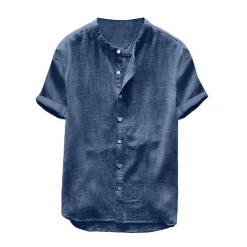 maoxiangshop Summer Men Cotton Linen Blouse Casual Solid Color Short Sleeve Cotton Linen Button Down Beach Loose Holiday Shirt Comfortable