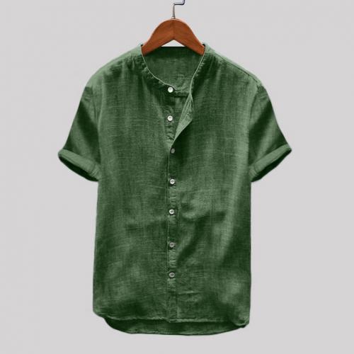 maoxiangshop Summer Men Cotton Linen Blouse Casual Solid Color Short Sleeve Cotton Linen Button Down Beach Loose Holiday Shirt Comfortable