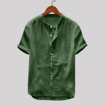 maoxiangshop Summer Men Cotton Linen Blouse Casual Solid Color Short Sleeve Cotton Linen Button Down Beach Loose Holiday Shirt Comfortable